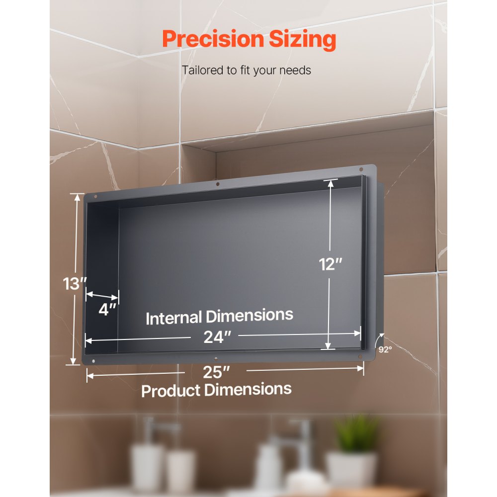 VEVOR Nicho de Ducha Empotrado 33x63,5x10,2 cm Estante Divisor de Pared de Acero Inoxidable Organizador de Jabón y Champú sin Marco Sellado Impermeable Duradero Fácil de Instalar para Baño, Negro