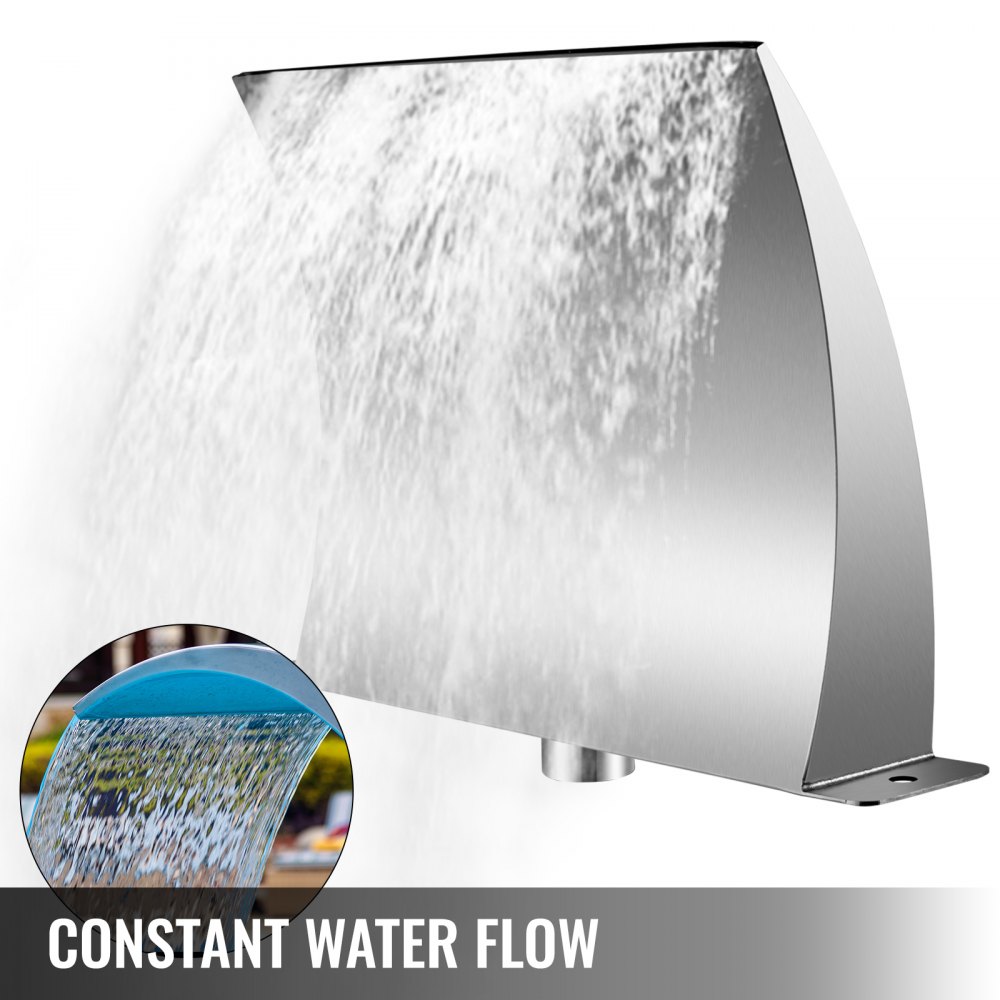 VEVOR Fuente de Piscina de Acero Inoxidable 30 x 11,5 cm Fuente de Cascada para Piscina SS304 Fuente de Cascada para Piscina, Entrada de Agua Posterior, para Piscina al Aire Libre o Estanque de Jardín