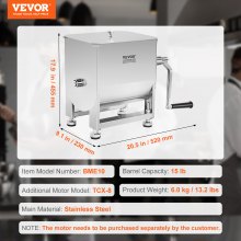 VEVOR Mezclador Manual de Carne de 10 L de Acero Inoxidable 520 x 230 x 455 mm