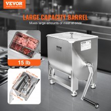 VEVOR Mezclador Manual de Carne de 10 L de Acero Inoxidable 460 x 230 x 410 mm