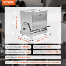 VEVOR Mezclador de Carne Manual con Inclinación de 20 L Acero 610 x 345 x 465 mm