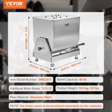 VEVOR Mezclador de Carne Manual con Inclinación de 30 L Acero 650 x 345 x 465 mm