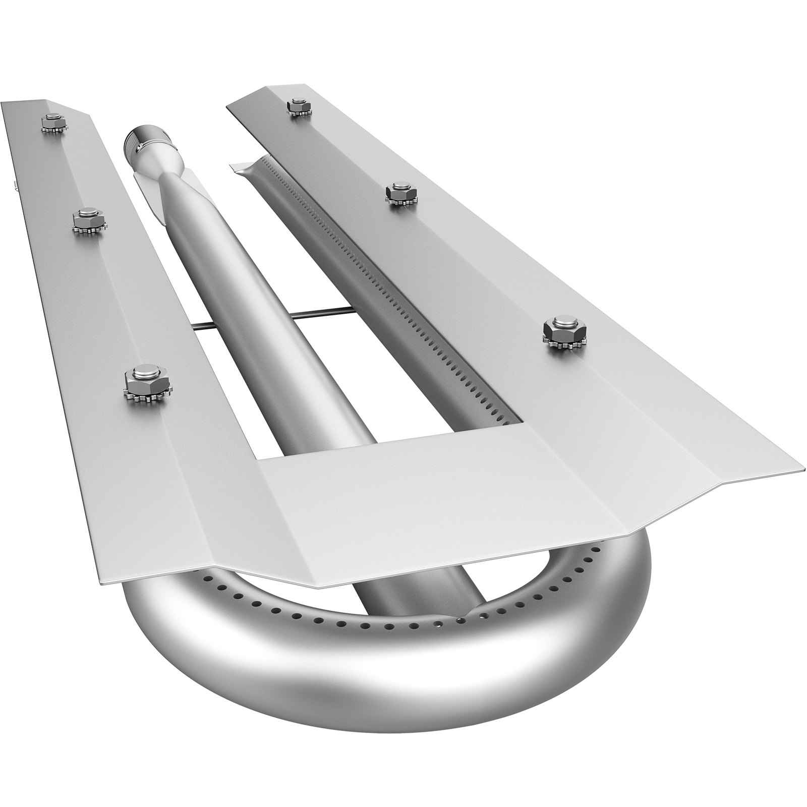 Quemadores de parrilla VEVOR de color plata con tubos ventilados y placas de acero inoxidable atornilladas.