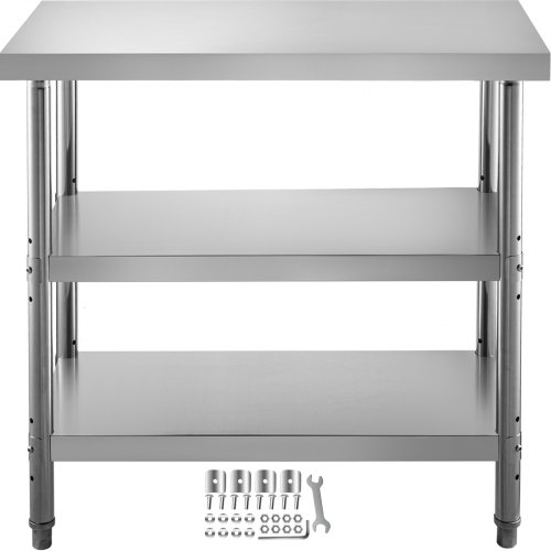Mesa comercial de acero inoxidable 24x14x33 de preparación para barbacoa de mesa VEVOR en restaurante