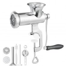 VEVOR Picadora de Carne Manual de Acero Inoxidable Picadora Manual de Manivela 2 Placas de Picado de 5 y 8 mm Empujador de Salchichas Fijación Firme Mejorada por abrazadera Para Picar Carne Carnicería