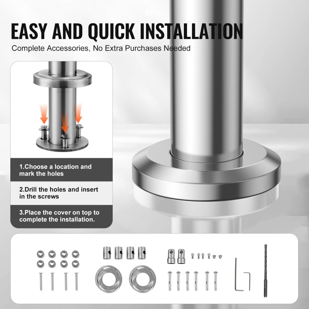 VEVOR Outdoor Stair Handrails, 39.4 Inch Length, 2 Crossbars, Stair Handrail Set, Stainless Steel Transition Railing with Mounting Kit, Double-Post Stair Handrails for Seniors, Porch and Patio