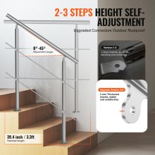 VEVOR Barandilla de Escalera 100 cm Pasamanos de Acero Inoxidable 2 Travesaños