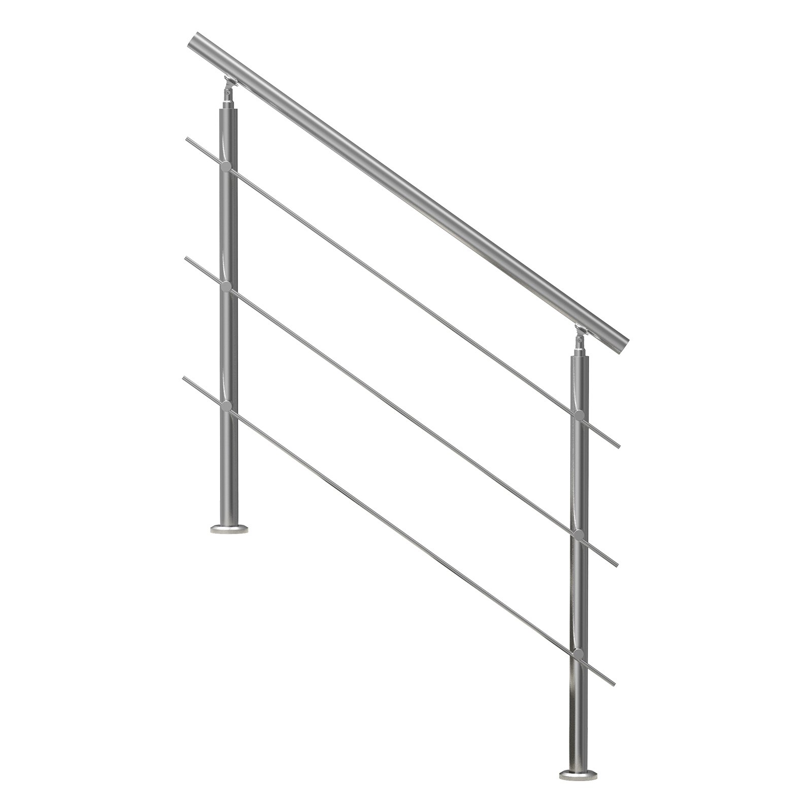 VEVOR Outdoor Stair Handrails, 47.2 Inch Length, 3 Crossbars, Stair Handrail Set, Stainless Steel Transition Railing with Mounting Kit, Double-Post Stair Handrails for Seniors, Porch and Patio