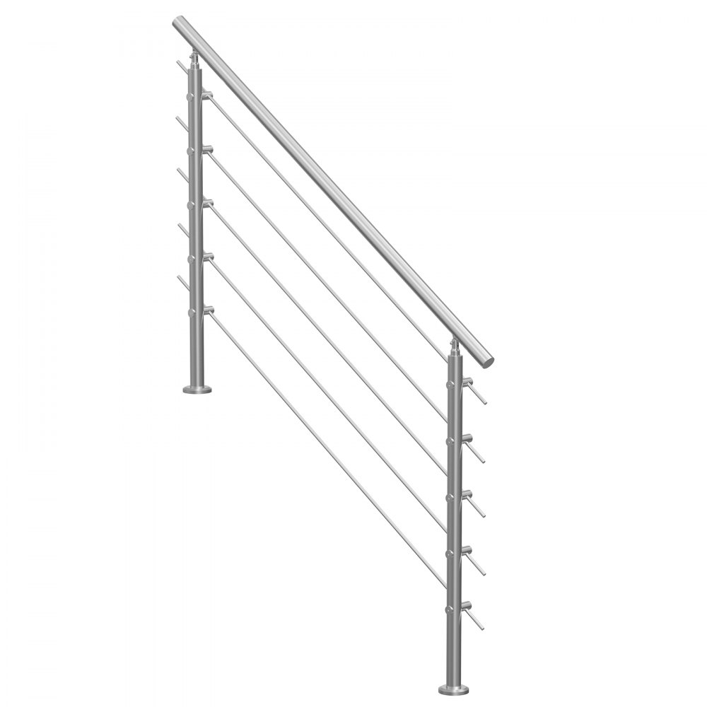 VEVOR Pasamanos de Escalera 150 cm Barandilla de Escalera para Escalones Exteriores de Acero Inoxidable 5 Travesaños con Kit de Instalación Barra de Agarre para Personas Mayores, Porche, Patio