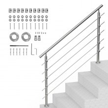 VEVOR Barandilla de Escalera 150 cm Pasamanos de Acero Inoxidable 5 Travesaños