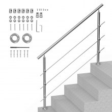 VEVOR Pasamanos de Escalera 150 cm Barandilla de Escalera para Escalones Exteriores de Acero Inoxidable 3 Travesaños con Kit de Instalación Barra de Agarre para Personas Mayores, Porche, Patio