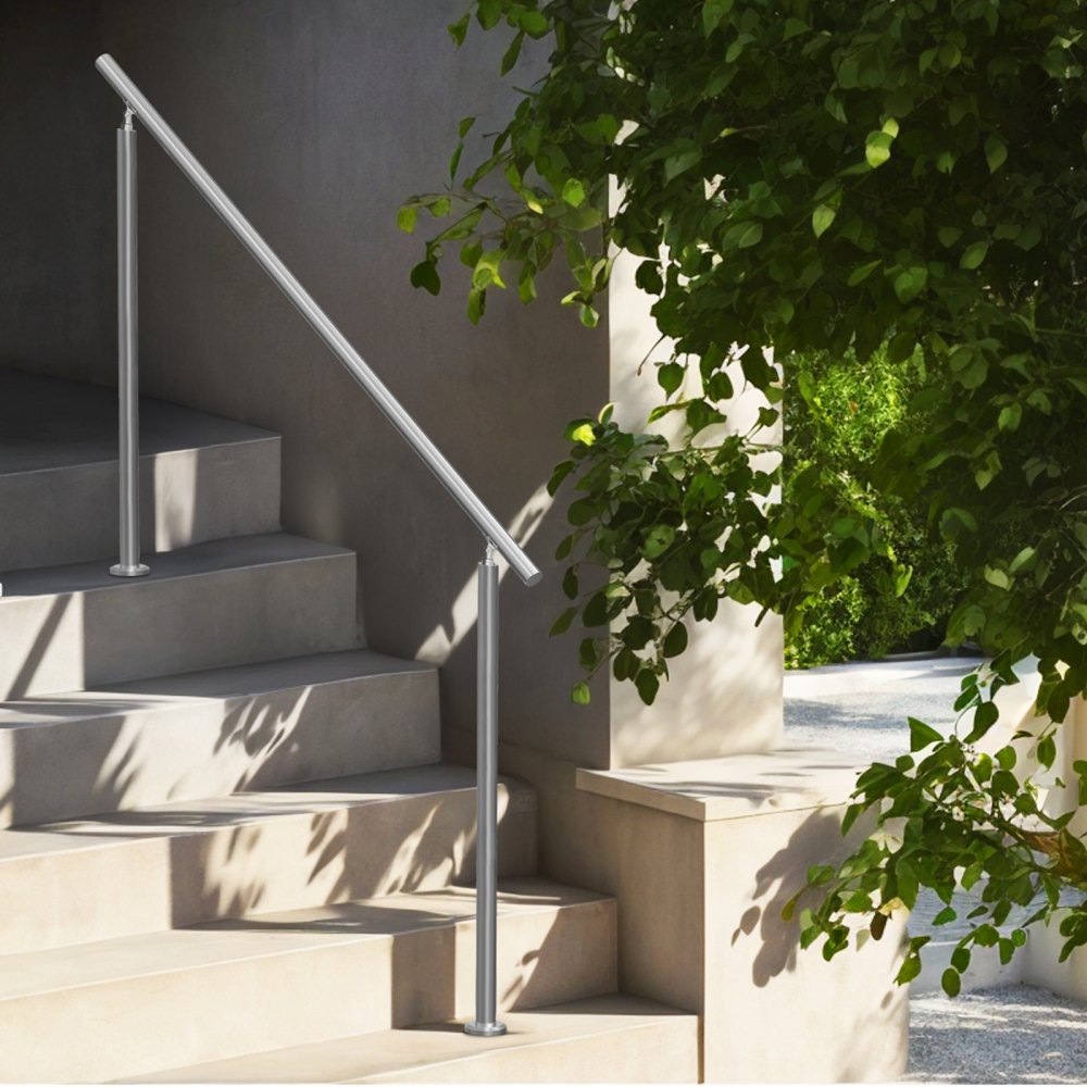 VEVOR Pasamanos de Escalera 150 cm Barandilla de Escalera para Escalones Exteriores de Acero Inoxidable con Kit de Instalación Barra de Agarre de Doble Columna para Personas Mayores, Porche, Patio