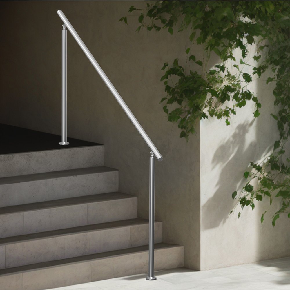 VEVOR Pasamanos de Escalera 180 cm Barandilla de Escalera para Escalones Exteriores de Acero Inoxidable con Kit de Instalación Barra de Agarre de Doble Columna para Personas Mayores, Porche, Patio