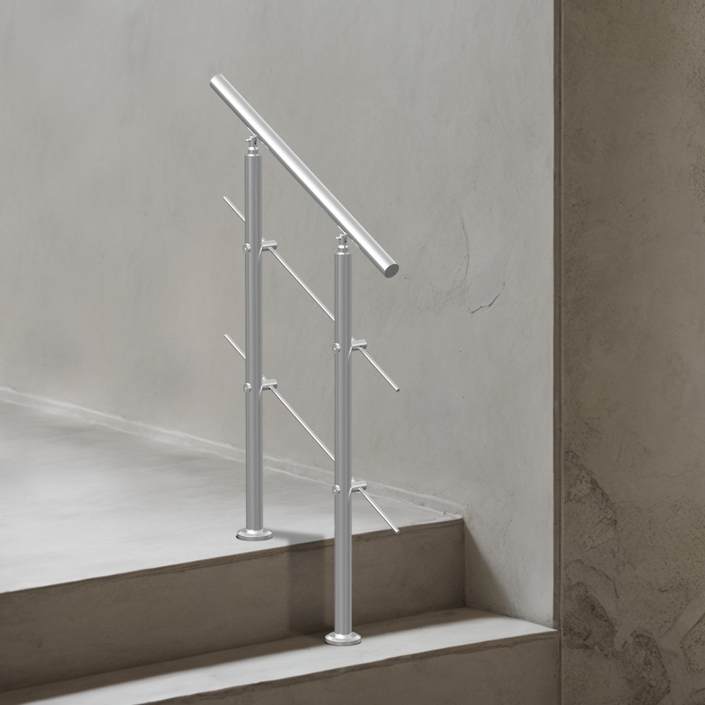 VEVOR Pasamanos de Escalera 80 cm Barandilla de Escalera para Escalones Exteriores de Acero Inoxidable 2 Travesaños con Kit de Instalación Barra de Agarre para Personas Mayores, Porche, Patio