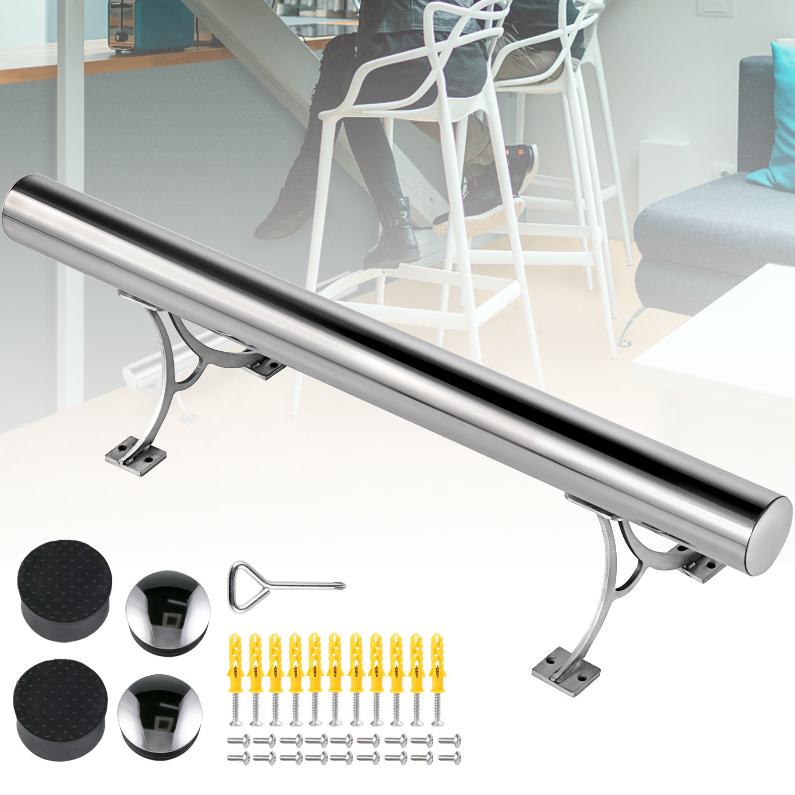 Kit De Barra Extensible Acero Inoxidable Soporte De Barra De 60cm Rieles De Pie