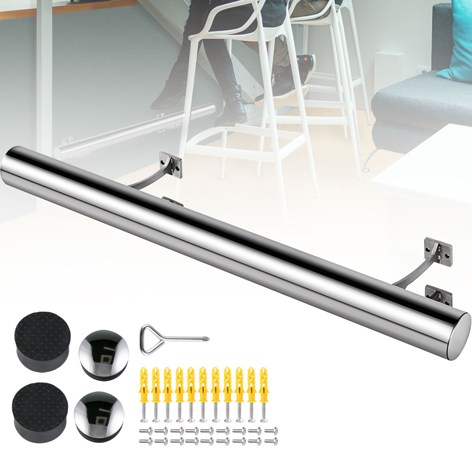 Kit De Riel De Pie De Barra 3 Pies, Soporte De Pie De Barra En Pared Con Tubo De 2 "de Diámetro Externo
