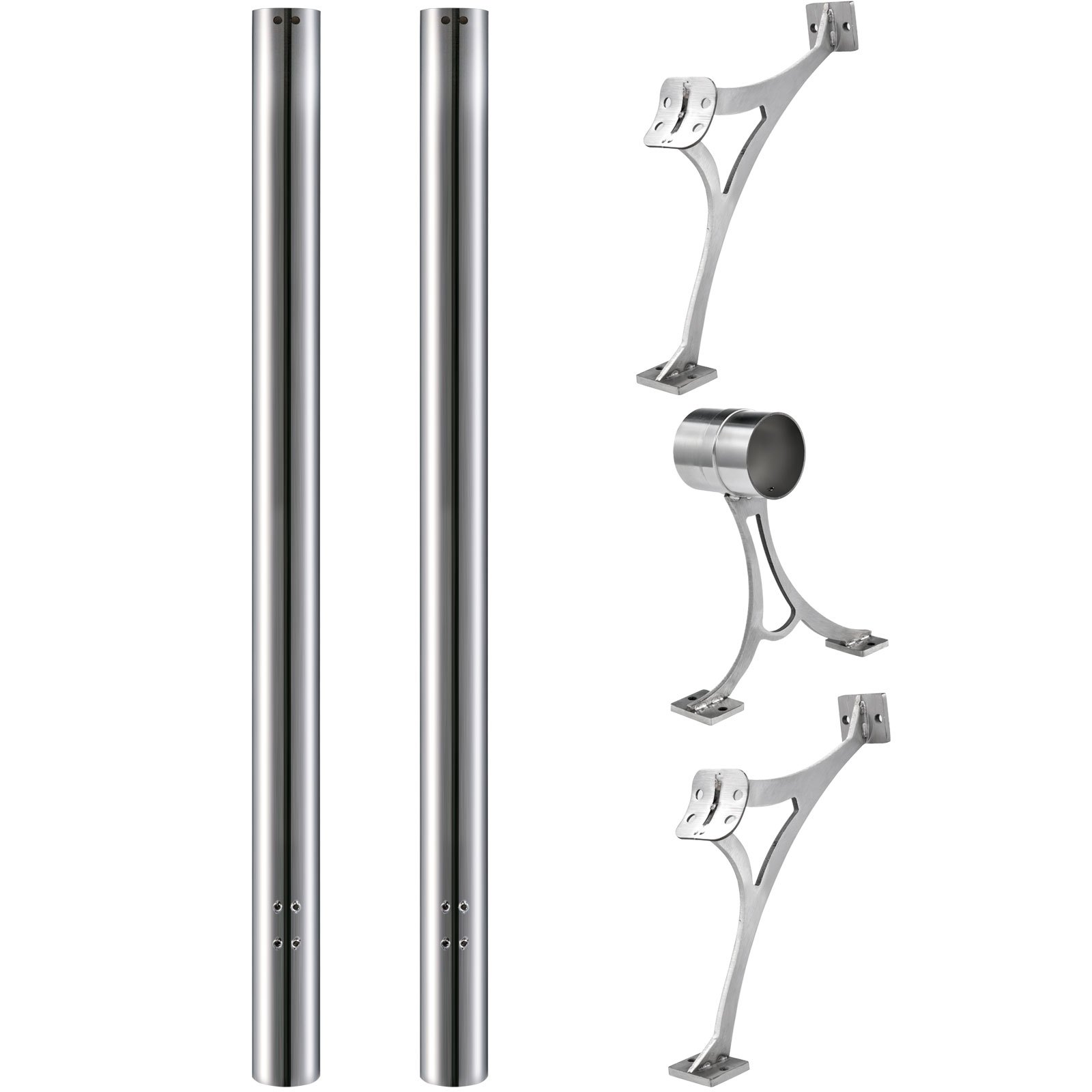 VEVOR Kit de Barra Extensible de Acero Inoxidable, Soporte de Barra de 152cm, Riel de Pie con Tubo de 5 cm, Barra de Montaje, Barra Extensible a Presion, para Bares Restaurantes Tiendas Residencia