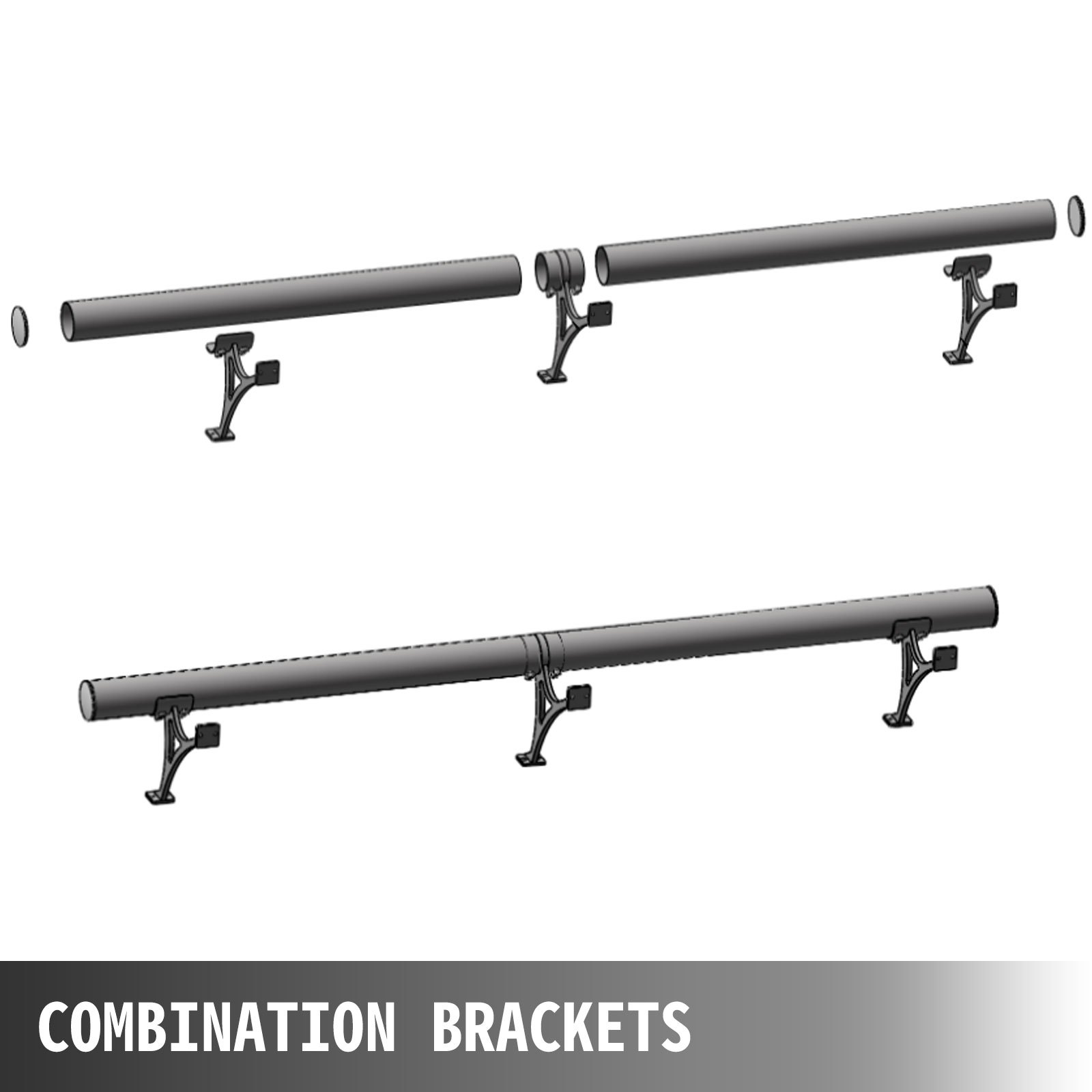 VEVOR Kit de Barra Extensible de Acero Inoxidable, Soporte de Barra de 152cm, Riel de Pie con Tubo de 5 cm, Barra de Montaje, Barra Extensible a Presion, para Bares Restaurantes Tiendas Residencia
