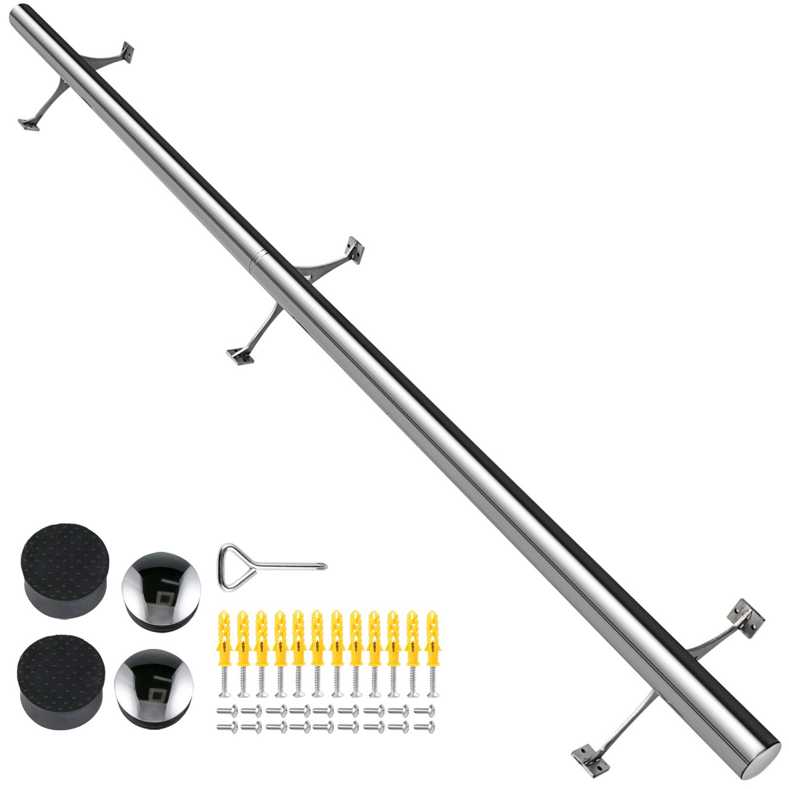 VEVOR Kit de Barra Extensible de Acero Inoxidable, Soporte de Barra de 182cm, Riel de Pie con Tubo de 5 cm, Barra de Montaje, Barra Extensible a Presion, para Bares Restaurantes Tiendas Residencia