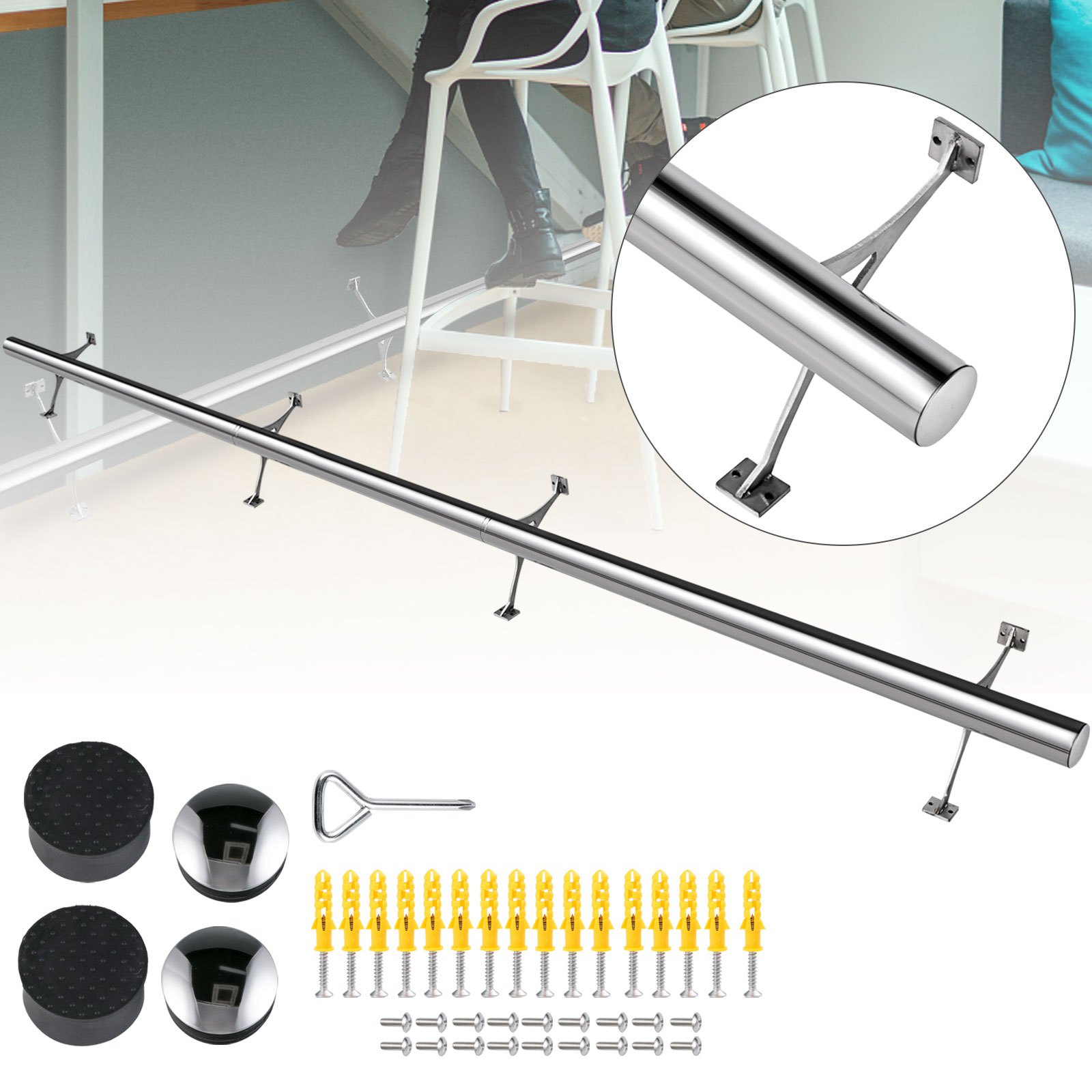 Kit De Barra Extensible Acero Inoxidable Soporte De Barra De 274cm Rieles De Pie