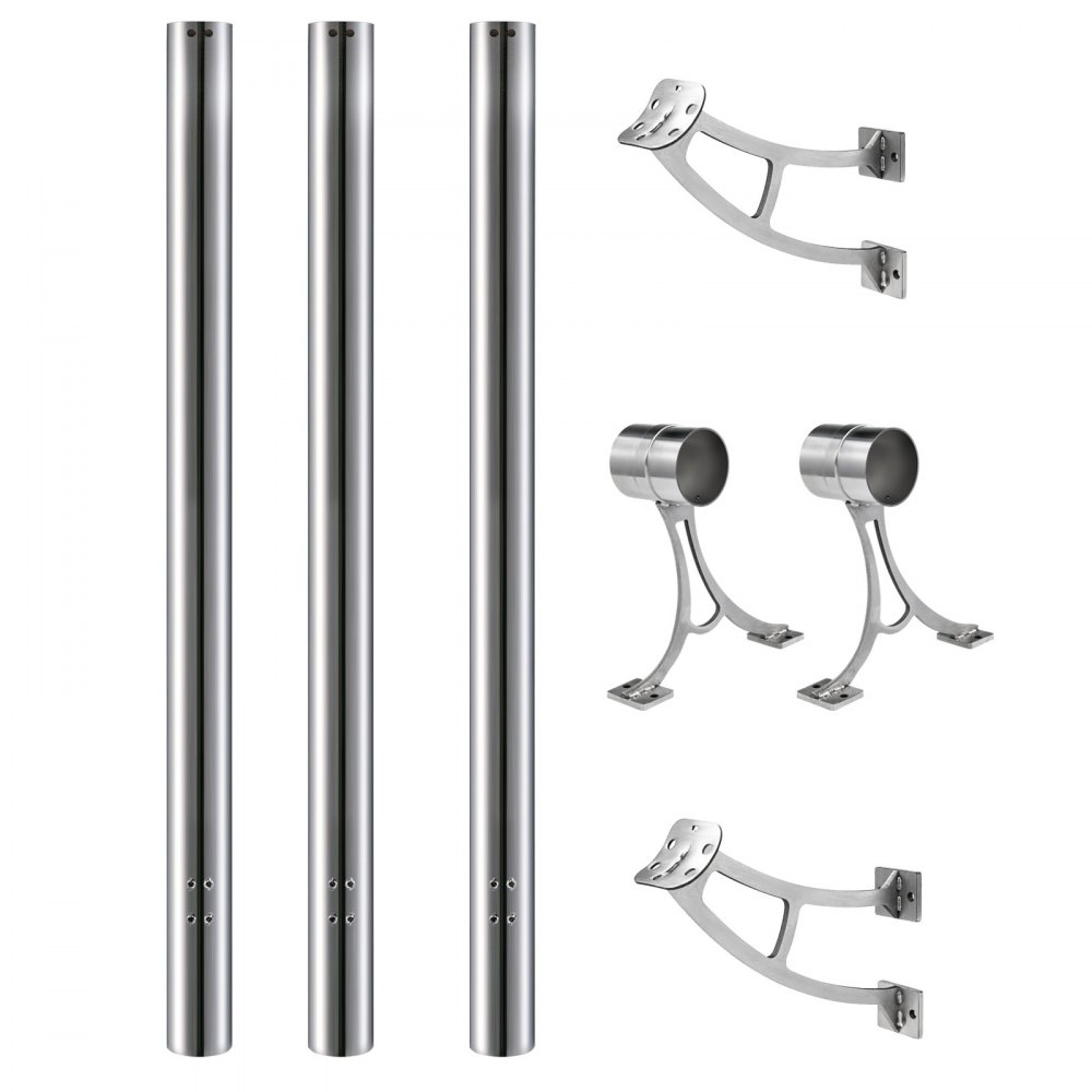 Kit De Barra Extensible De Acero Inoxidable Barra 274cm Rieles Pie Montaje Pared