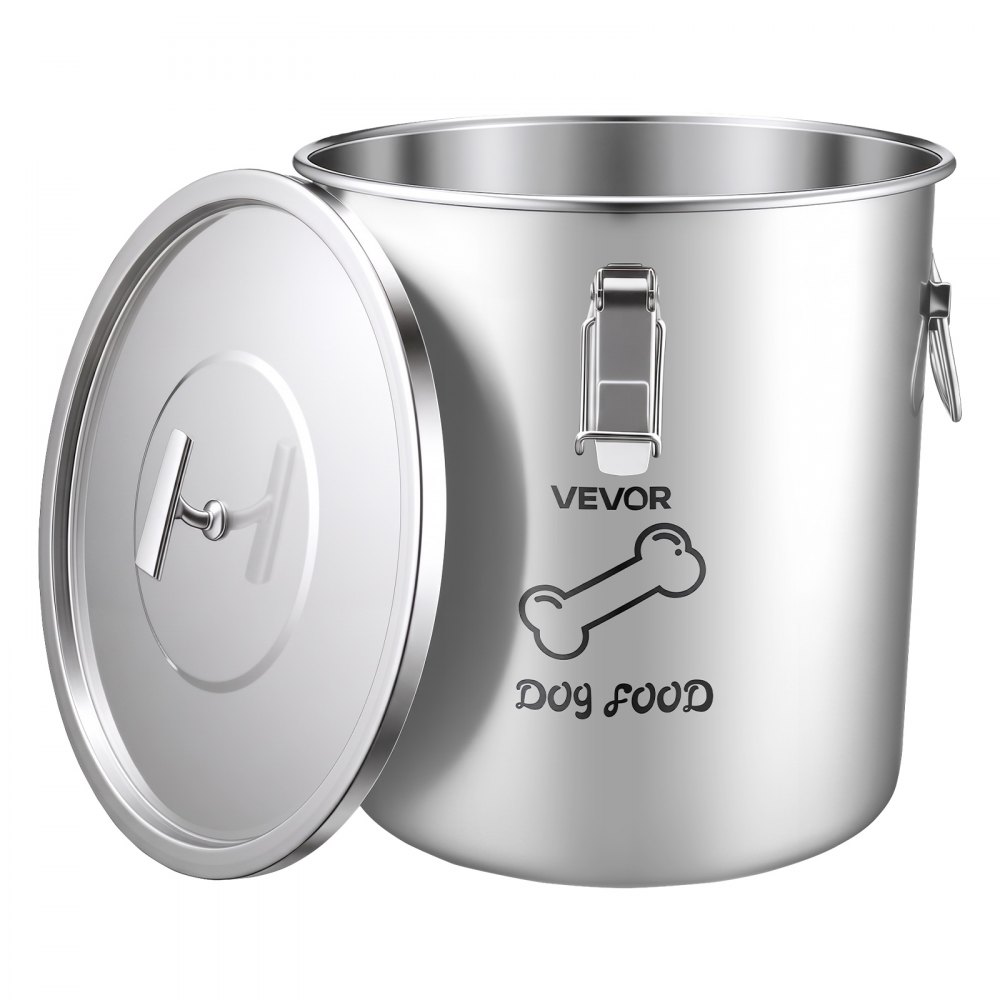VEVOR Contenedor de Alimento para Perros de Acero Inoxidable 20 L con Tapa y Asas, Recipiente de Metal para Arroz, Harina, Granos de Café, Mantener las Comidas Frescas, para Sala de Estar, Cocina