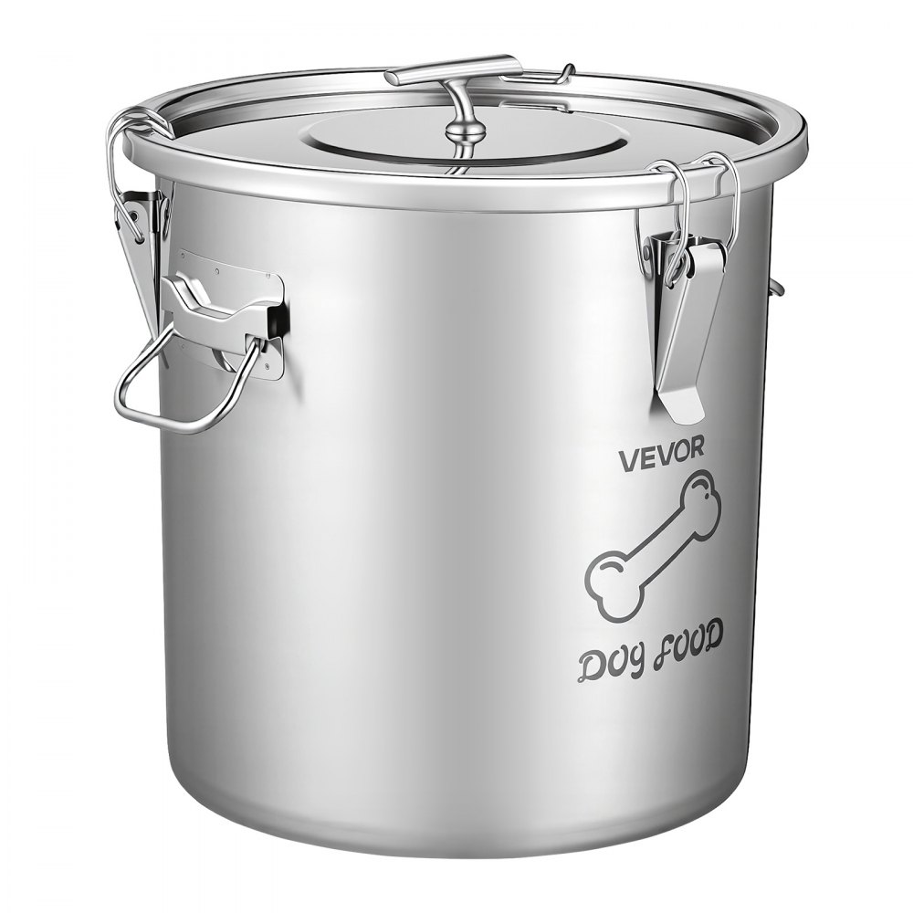 VEVOR Contenedor de Alimento para Perros de Acero Inoxidable 20 L con Tapa y Asas, Recipiente de Metal para Arroz, Harina, Granos de Café, Mantener las Comidas Frescas, para Sala de Estar, Cocina
