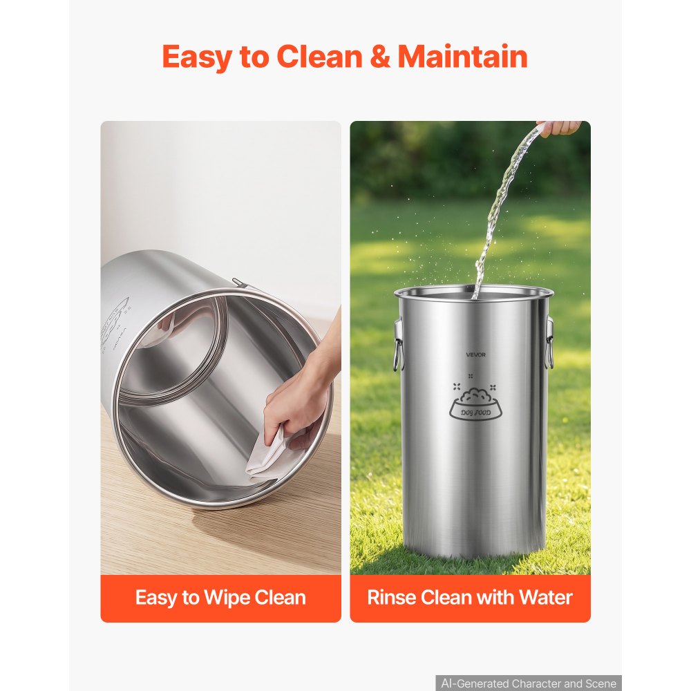 VEVOR Contenedor de Alimento para Perros de Acero Inoxidable 35 L con Tapa y Asas, Recipiente de Metal para Arroz, Harina, Granos de Café, Mantener las Comidas Frescas, para Sala de Estar, Cocina