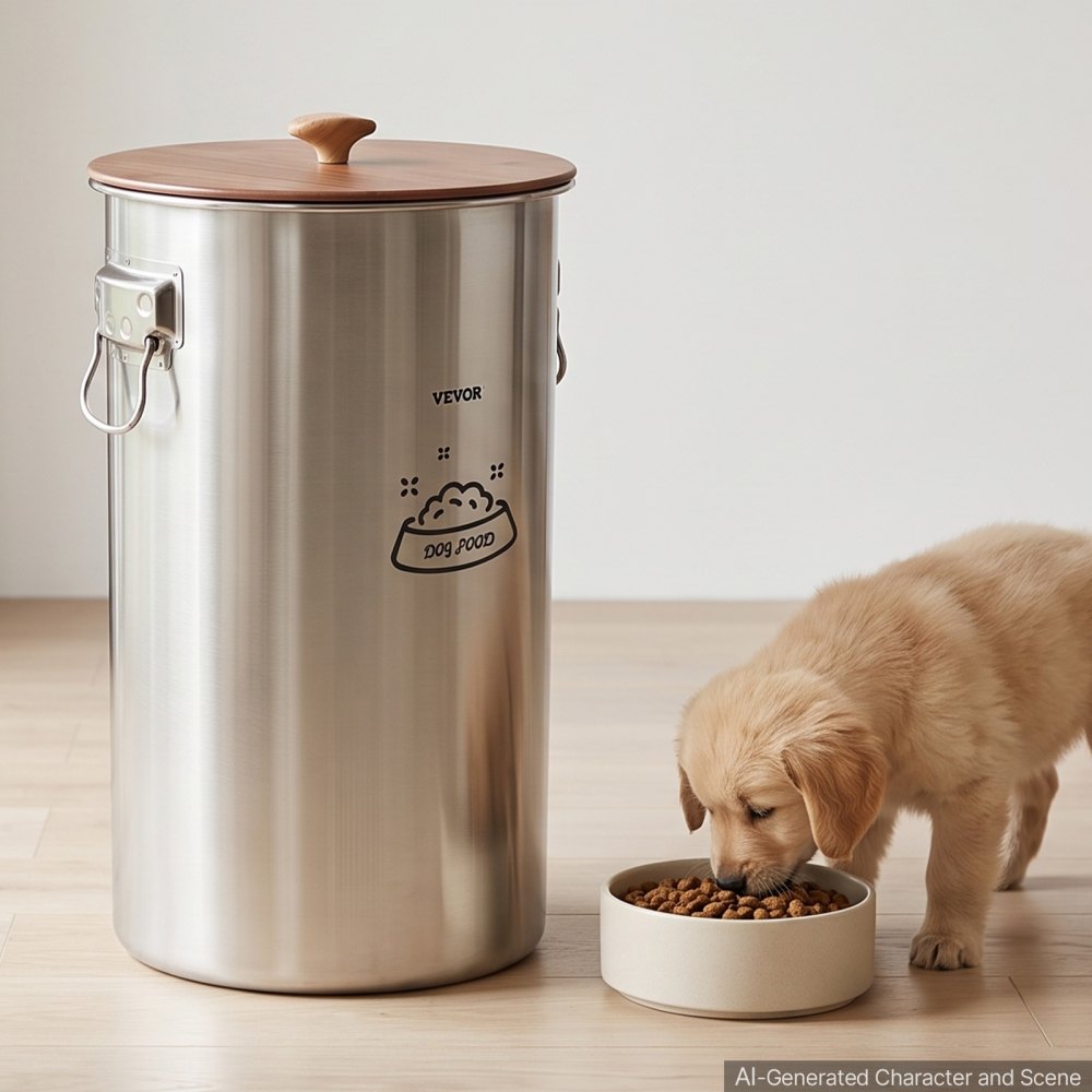 VEVOR Contenedor de Alimento para Perros de Acero Inoxidable 35 L con Tapa y Asas, Recipiente de Metal para Arroz, Harina, Granos de Café, Mantener las Comidas Frescas, para Sala de Estar, Cocina