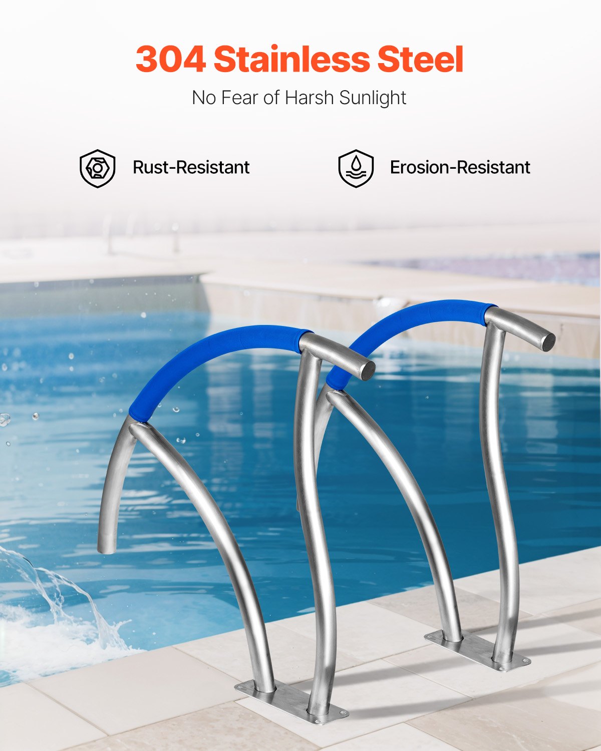 VEVOR Pool Grab Handle Stainless Steel 76.2x76.2cm Swimming Pool Handrail with 50cm Nylon Cover Handle Arch 170kg Load Capacity Entry Aid Curved Design Suitable for Swimming Pools Spas Water Parks etc.