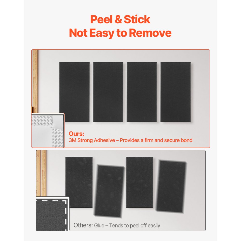 VEVOR Acoustic Panels, 4 pieces, 600x300x50 mm, Fiberglass, Sound-Absorbing Panels, Self-Adhesive, Acoustic Wall Panels, for Studios, Offices, Home Cinemas, Conference Rooms, Black
