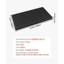 VEVOR Paneles Acústicos de Fibra de Vidrio, Paneles de Absorción de Sonido, Insonorizados Autoadhesivos, para Estudios, Oficinas, Cine en Casa, Salas de Reuniones, Negro, 600 x 300 x 50 mm, 4 uds