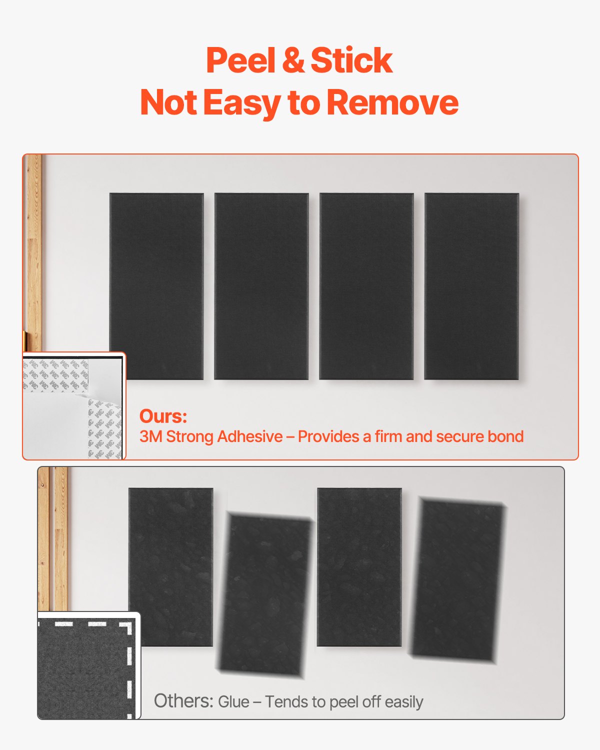 VEVOR Paneles Acústicos de Fibra de Vidrio, Paneles de Absorción de Sonido, Insonorizados Autoadhesivos, para Estudios, Oficinas, Cine en Casa, Salas de Reuniones, Negro, 600 x 300 x 50 mm, 4 uds