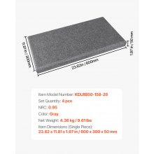 VEVOR Paneles Acústicos de Fibra de Vidrio, Paneles de Absorción de Sonido, Insonorizados Autoadhesivos, para Estudios, Oficinas, Cine en Casa, Salas de Reuniones, Gris, 600 x 300 x 50 mm, 4 uds