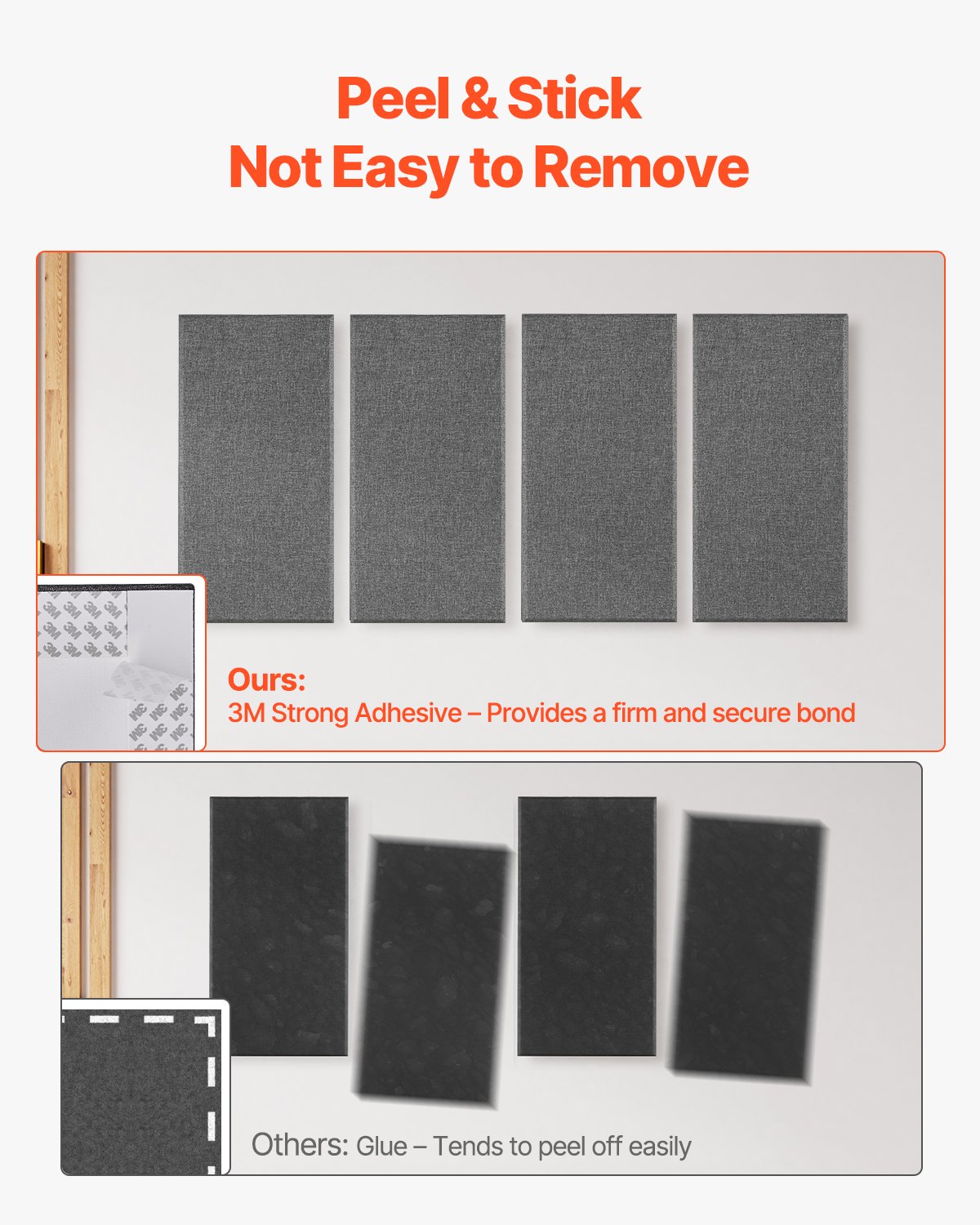 VEVOR acoustic panels, 4 pieces, 600x300x50 mm, fiberglass, sound-absorbing panels, self-adhesive, acoustic wall panels, for studios, offices, home cinemas, conference rooms, gray