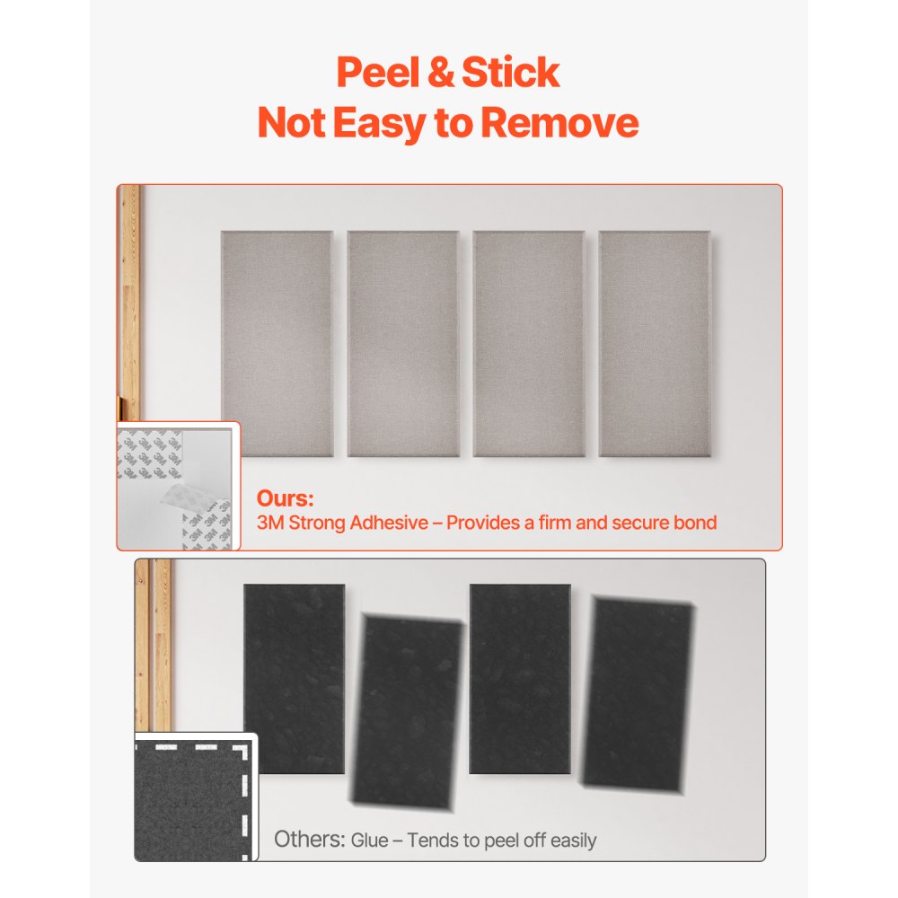 VEVOR acoustic panels, 4 pieces, 5.1 cm thick, 60.4 x 30 cm, fiberglass, sound-absorbing panels, self-adhesive, soundproof wall panels, for studios, offices, home cinemas, conference rooms, camel