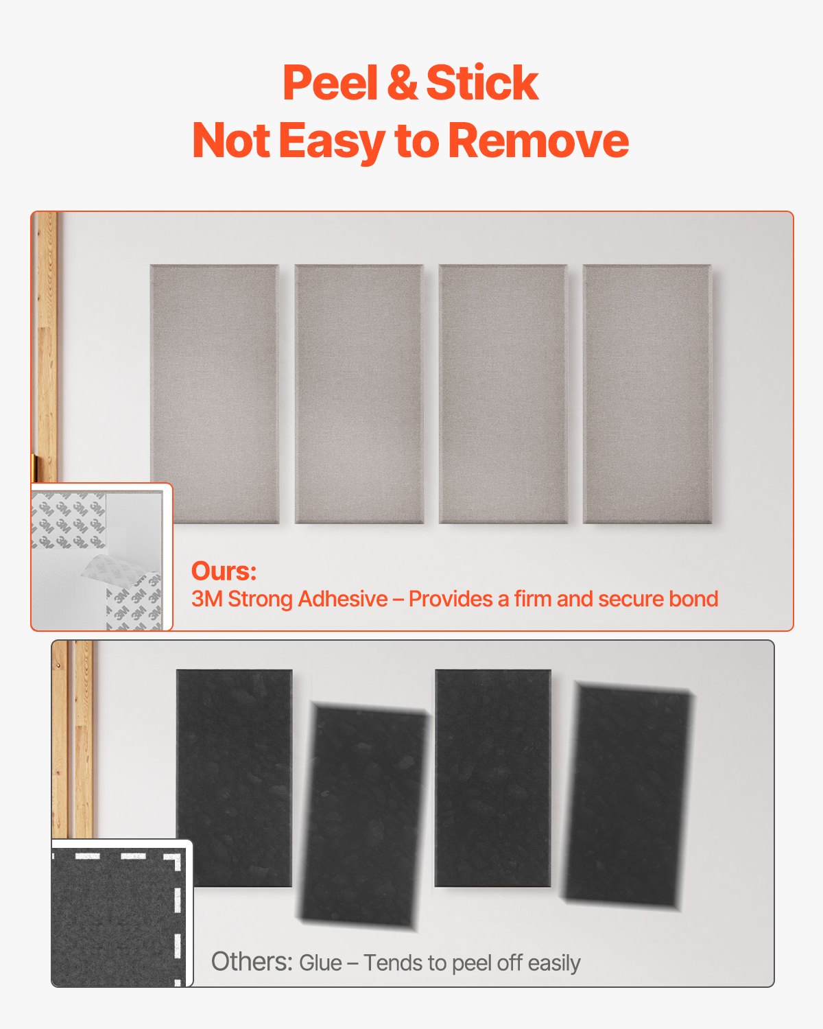VEVOR acoustic panels, 4 pieces, 5.1 cm thick, 60.4 x 30 cm, fiberglass, sound-absorbing panels, self-adhesive, soundproof wall panels, for studios, offices, home cinemas, conference rooms, camel