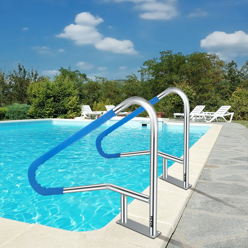 VEVOR Barandilla para Piscina 139,7 x 81,2 cm Pasamanos de Piscina Acero Inoxidable Agarradera Exterior Piscina Carga 113kg Barandilla de Seguridad de Piscina con Cubierta de Nailon Tornillos Broca M8