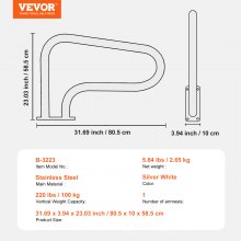 VEVOR Pasamanos para Piscina de Acero Inoxidable con Placa Base 805 x 585 mm