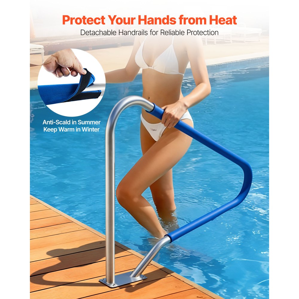 VEVOR Barandilla para Piscina, Carga de 100 kg, Acero Inoxidable 304, Cubierta Antideslizante Extraíble, Amplia Gama de Accesorios, para Piscinas, Parques Acuáticos y Spas, 1220 x 100 x 915 mm