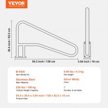 VEVOR Pasamanos para Piscina de Acero Inoxidable con Placa Base 1420 x 945 mm