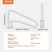 VEVOR Pasamanos para Piscina de Acero Inoxidable con Placa Base 1395x810 mm