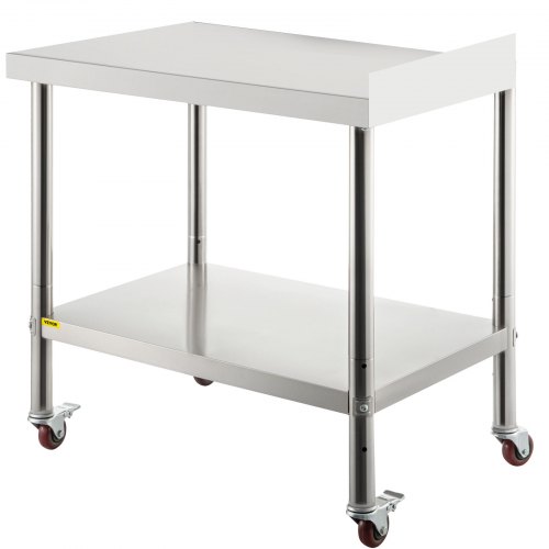 VEVOR Mesa de Trabajo de Acero Inoxidable 61 x 38 x 89 cm Mesa de Preparación de 2 Niveles Carga de 200 kg Mesa de Cocina Estante Ajustable en Altura para Cocina Restaurante Bar Garaje al Aire Libre