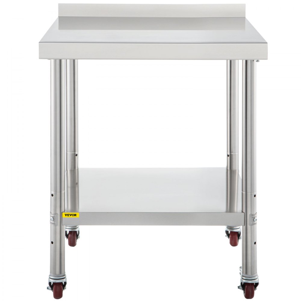 Mesa de trabajo de cocina VEVOR de acero inoxidable, mesa de trabajo de 24x24 pulgadas con 4 ruedas