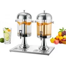 VEVOR Dispensador de Bebidas, 8 L x 2, para Fiestas, de Acero Inoxidable y Plástico, con Grifo y Bandeja para Hielo, para Té Helado y Limonada, para Restaurantes y Hoteles, 558 x 348 x 560 mm
