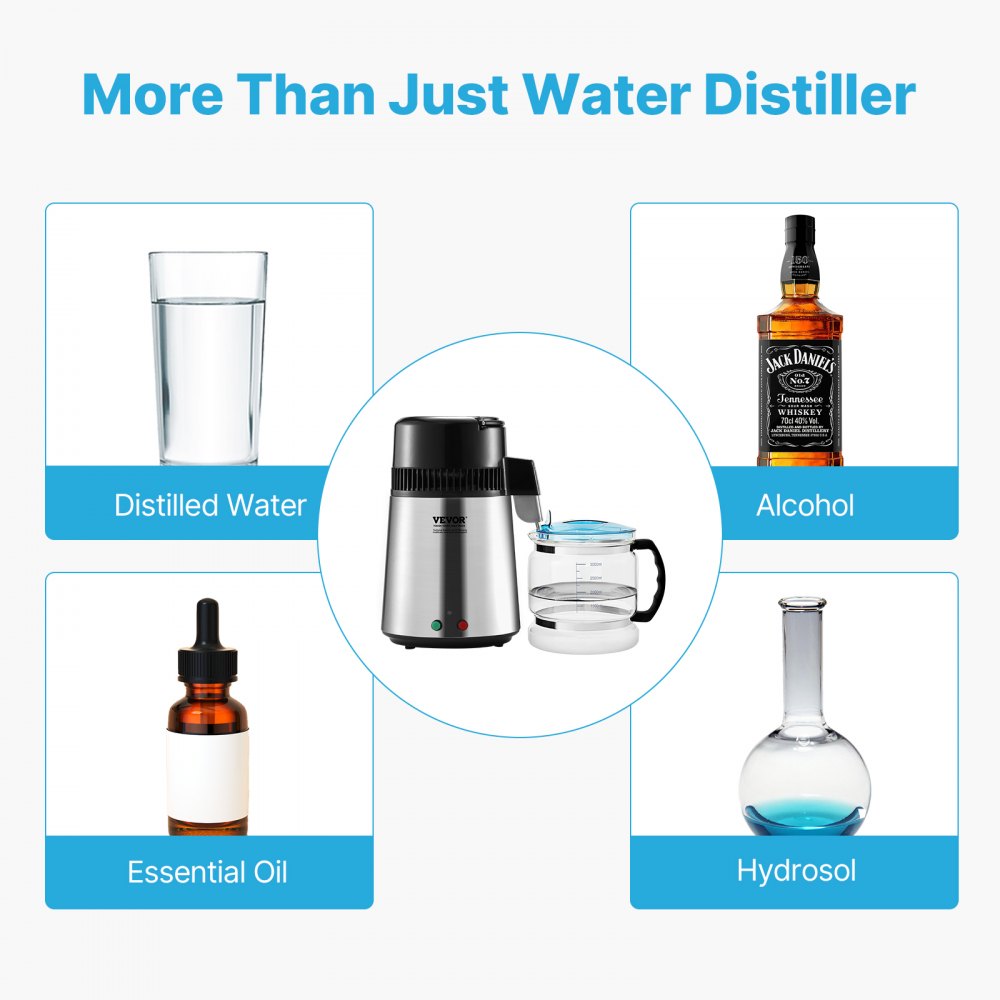 VEVOR Destilador de Agua 4 L Máquina de Agua Destilada 1 L/h 24 L/día Máquina de Destilación de Agua Interior en Acero Inoxidable de Grado Alimenticio Alta Eficiencia para Purificar Agua del Grifo