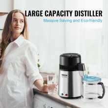 VEVOR Destilador de Agua 4 L Máquina de Agua Destilada 1 L/h 24 L/día Máquina de Destilación de Agua Interior en Acero Inoxidable de Grado Alimenticio Alta Eficiencia para Purificar Agua del Grifo