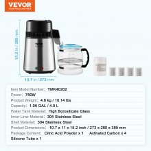 VEVOR Destilador de Agua 4 L Máquina de Agua Destilada 1 L/h 24 L/día Máquina de Destilación de Agua Interior en Acero Inoxidable de Grado Alimenticio Alta Eficiencia para Purificar Agua del Grifo