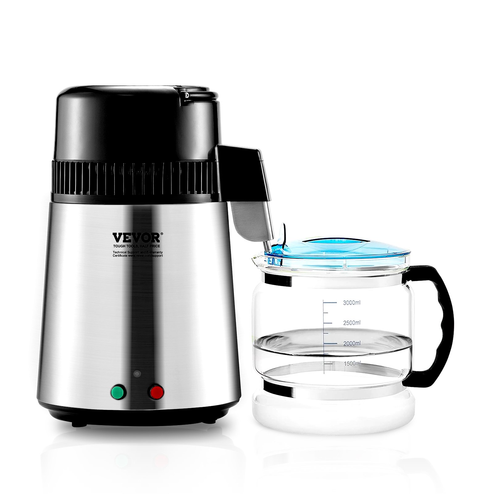 VEVOR Destilador de Agua 4 L Máquina de Agua Destilada 1 L/h 24 L/día Máquina de Destilación de Agua Interior en Acero Inoxidable de Grado Alimenticio Alta Eficiencia para Purificar Agua del Grifo