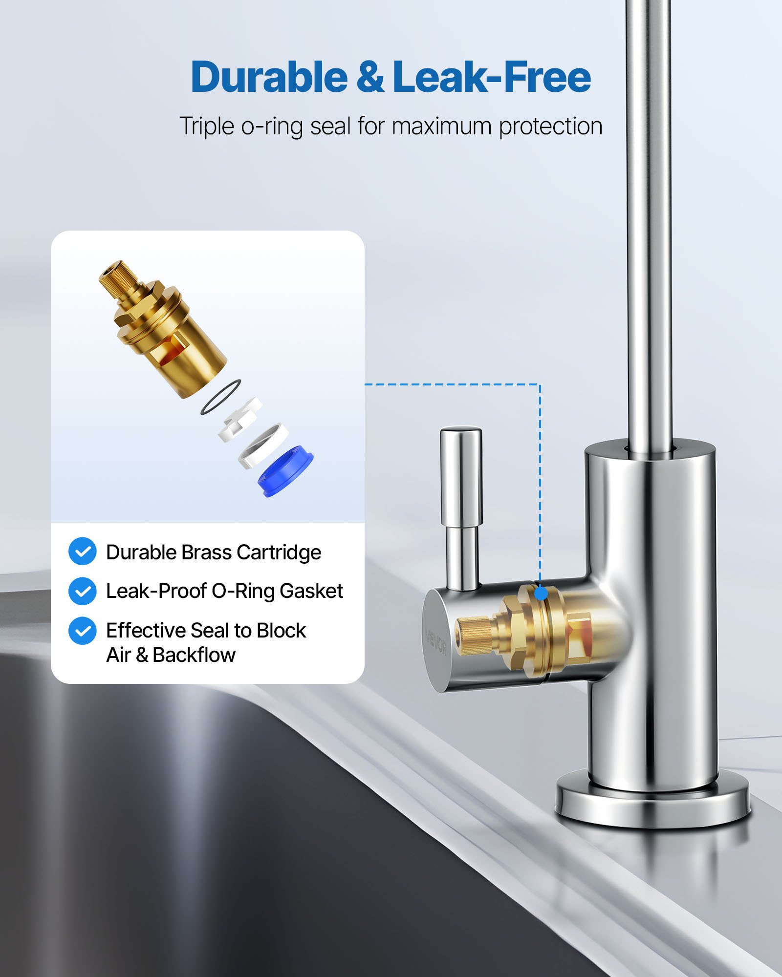VEVOR Grifo de Acero Inoxidable para Agua Potable sin Plomo, con Válvula de Latón Macizo, Grifo de Arco Alto con Filtro para Fregadero de Cocina, Cafetería, Níquel Cepillado, 370 x 175 x 28 mm